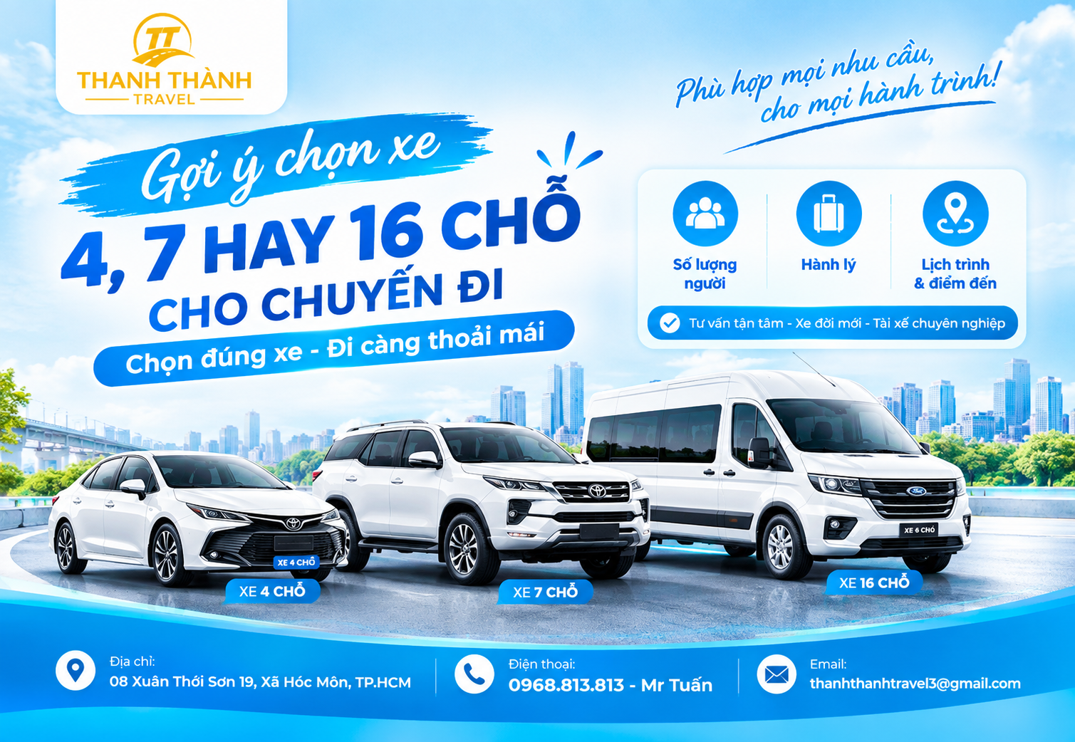 Gợi ý chọn loại xe theo quy mô đoàn của Thanh Thành Travel